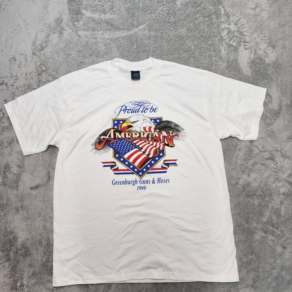 Proud To Be An American T-Shirt Flag Eagle Patriotic Greenburgh Guns & Hoses XL